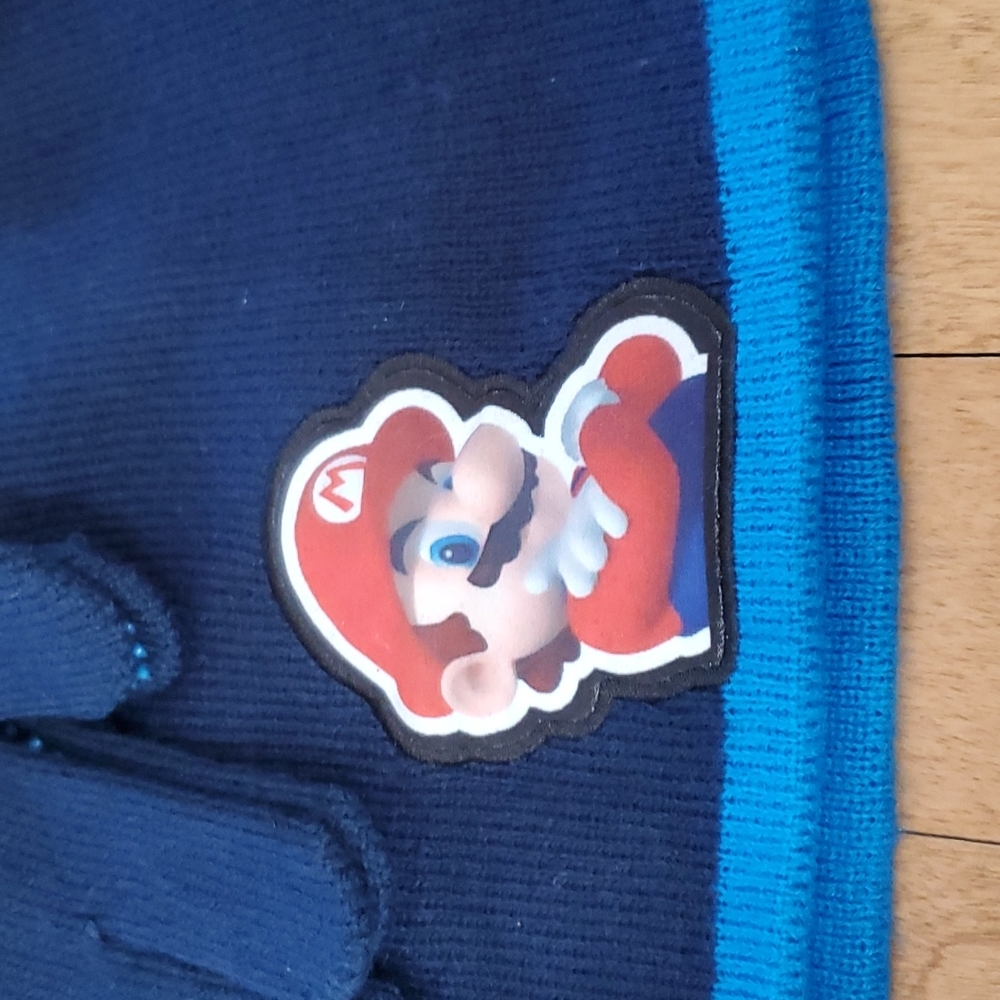 Boys Girls SUPER MARIO Winter Hat Beanie & Gloves -- Navy Blue Kart Brothers NWT - Picture 2 of 2